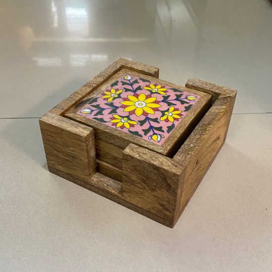 Classic Wooden Coasters with Tile Work