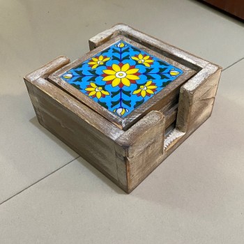 Distressed White Wooden Coasters with Tile Work