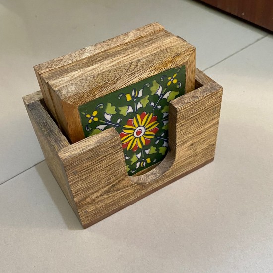 Wooden Coasters with Colorful Ceramic Tile