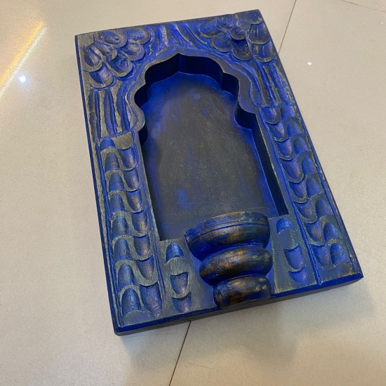 Blue Wooden Wall Jharokha Frame with Candle Holder