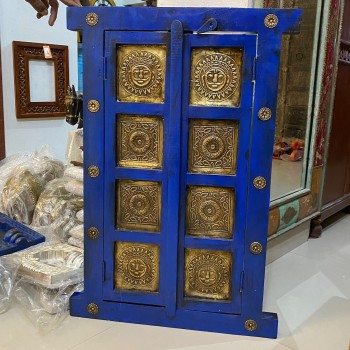 Wooden Decorative Window with brass art in Deep Dark Blue 