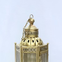 Iron Perforated Golden Hanging Lantern Height 20 Inch