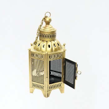 Iron Perforated Golden Hanging Lantern Height 20 Inch