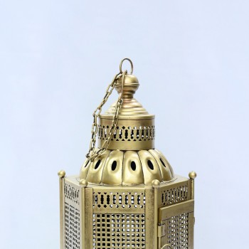 Iron Perforated Golden Hanging Lantern Height 24 Inch