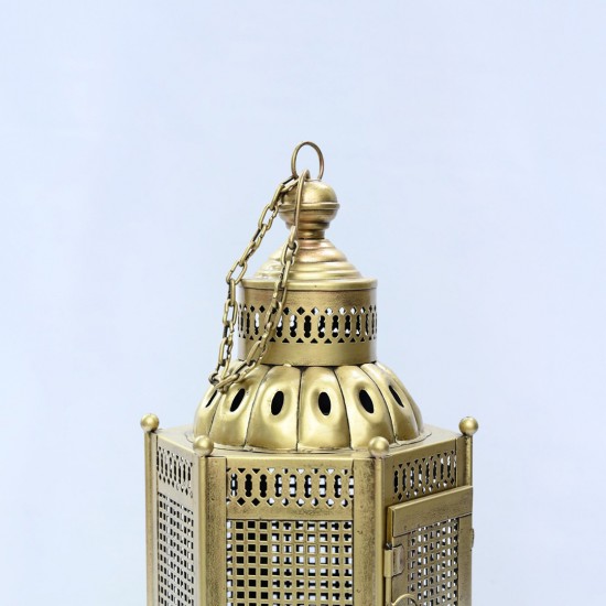 Iron Perforated Golden Hanging Lantern Height 24 Inch