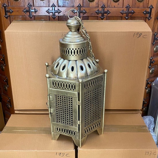 Iron Perforated Golden Hanging Lantern Height 20 Inch