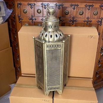 Iron Perforated Golden Hanging Lantern Height 24 Inch