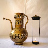 surahi pot shaped perforated T-light holder and lantern