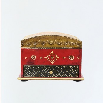 Hand painted jewellery box in Red and Golden