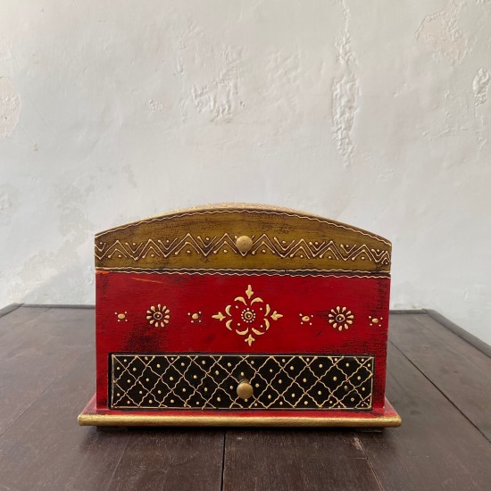 Hand painted jewellery box in Red and Golden