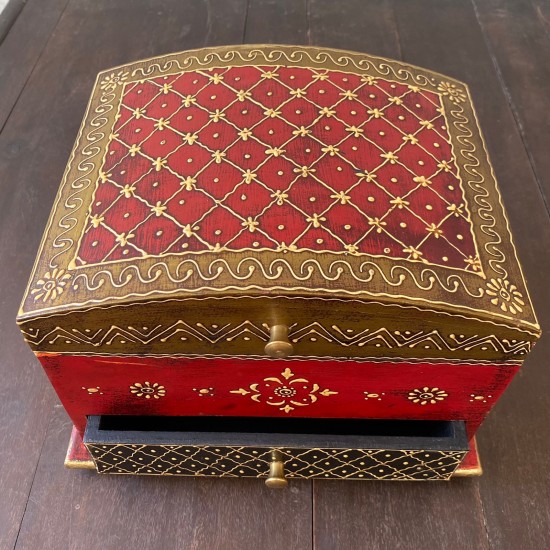 Hand painted jewellery box in Red and Golden