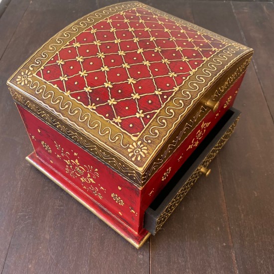 Hand painted jewellery box in Red and Golden