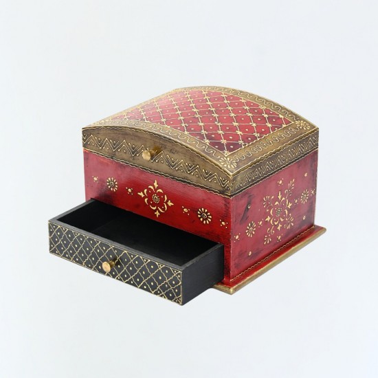 Hand painted jewellery box in Red and Golden