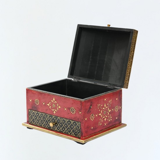 Hand painted jewellery box in Red and Golden