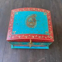 Hand painted jewellery box and organizer in red and Blue