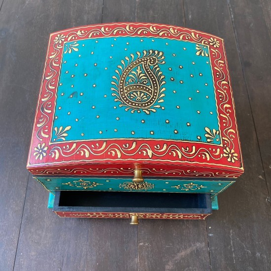 Hand painted jewellery box and organizer in red and Blue