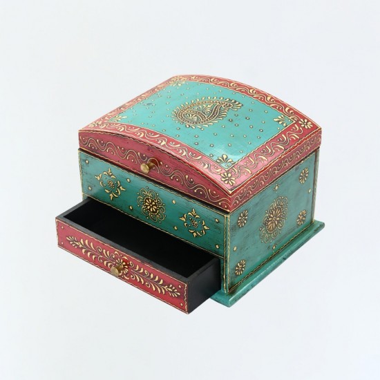 Hand painted jewellery box and organizer in red and Blue