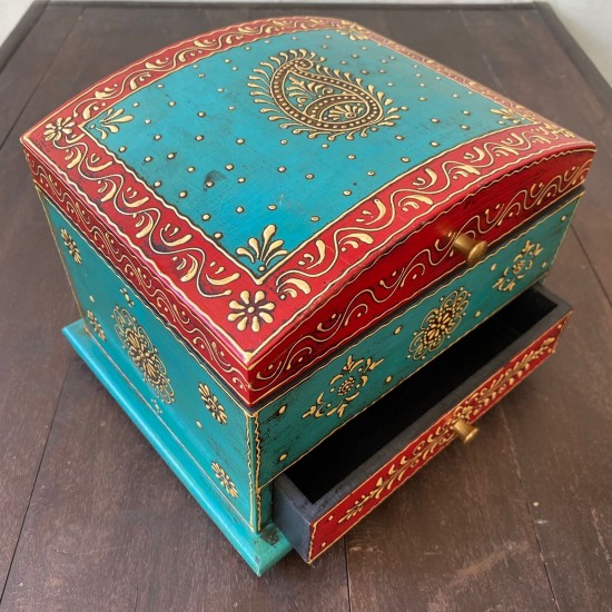 Hand painted jewellery box and organizer in red and Blue