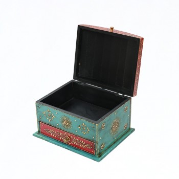 Hand painted jewellery box and organizer in red and Blue