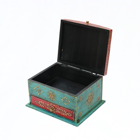 Hand painted jewellery box and organizer in red and Blue