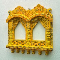 Hand painted Wooden Double Jharokha in Yellow