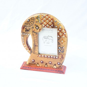 Wooden Elephant Photo Frame with Stand - Yellow/Orange 