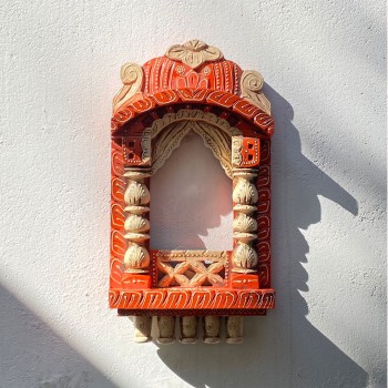 Traditional Painted Jharokha in Orange White Colour - 16 Inches