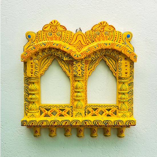 Hand painted Wooden Double Jharokha in Yellow