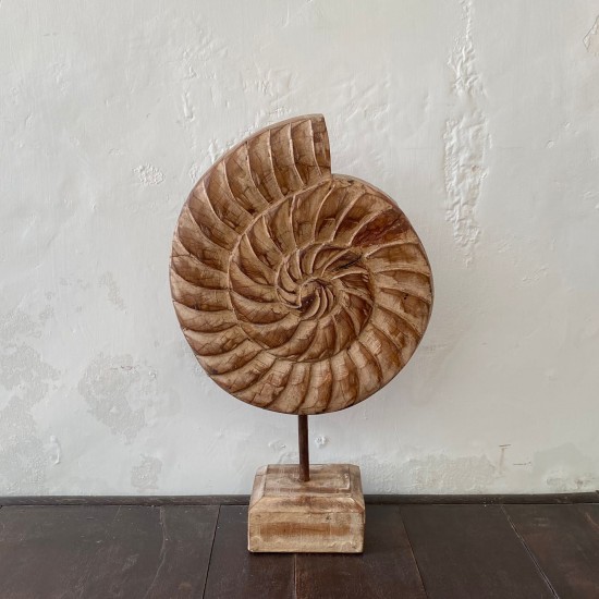 Distressed White Wooden Spiral Block on Stand