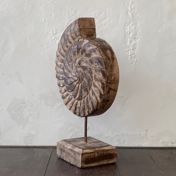 Distressed Brown Wooden Spiral Block on Stand