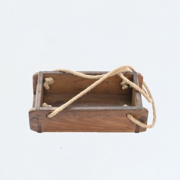 Antique Wooden Hanging Planter with Jute Ropes