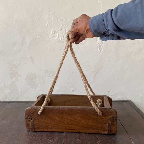 Antique Wooden Hanging Planter with Jute Ropes