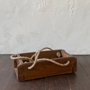 Antique Wooden Hanging Planter with Jute Ropes