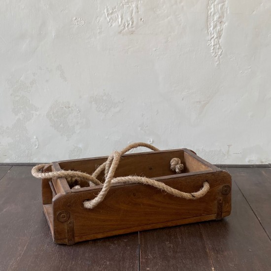 Antique Wooden Hanging Planter with Jute Ropes