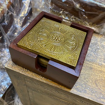 Elegant Brass Coasters with Wooden Box