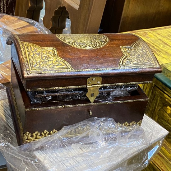 Elegant Wooden Organizer with Brass Work - Small