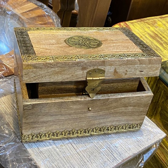 Wooden Box with Natural Polish and Brass Work - Small 