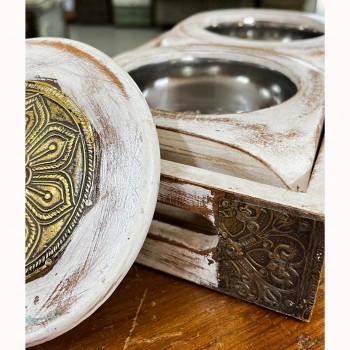 Distressed White Wooden Containers with Brass Work