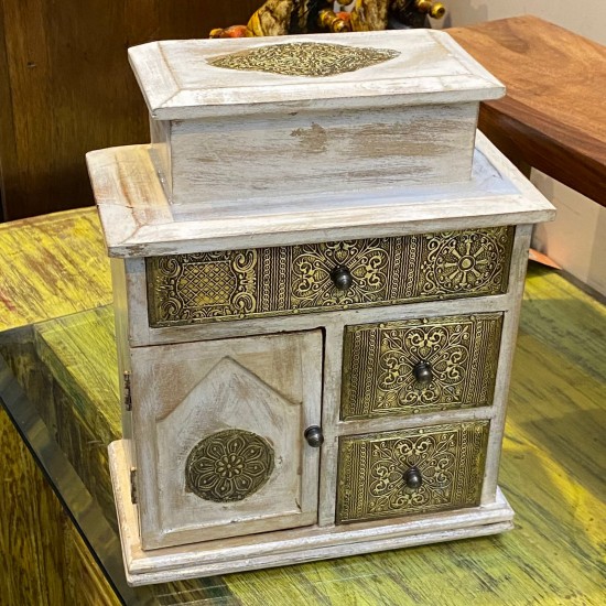 White Wooden Chest of Drawers with Hand Brass work