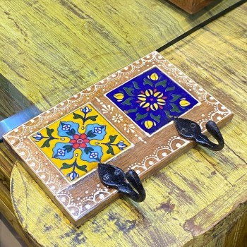 Hand Painted Hooks with Ceramic Tiles