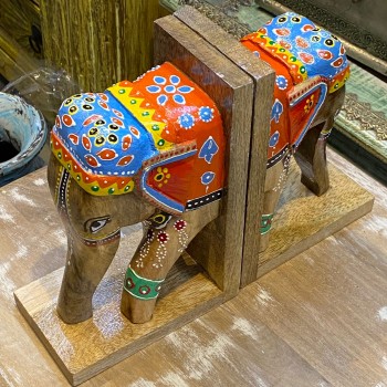 Hand painted Wooden Elephant Bookends