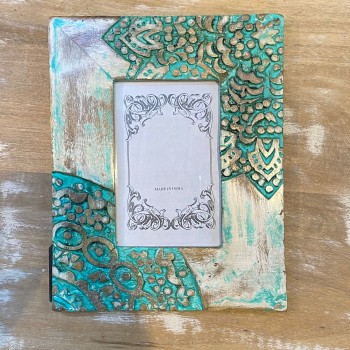 Green Distressed Hand Carved Wooden Photo Frames