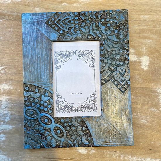 Blue Distressed Hand Carved Wooden Photo Frames