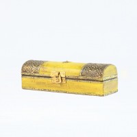 Yellow Wooden Trinket Box with Embossed Brass Work