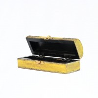 Yellow Wooden Trinket Box with Embossed Brass Work