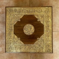 Wooden Bajot with Floral Embossed Brass Art 