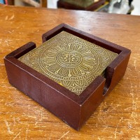 Elegant Brass Coasters with Wooden Box