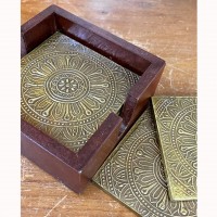 Elegant Brass Coasters with Wooden Box