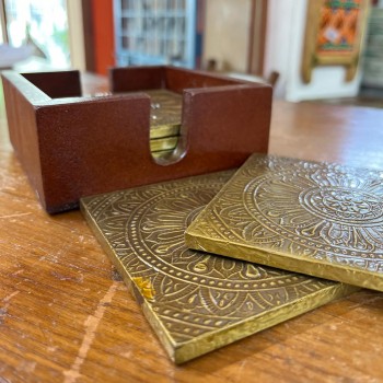 Elegant Brass Coasters with Wooden Box