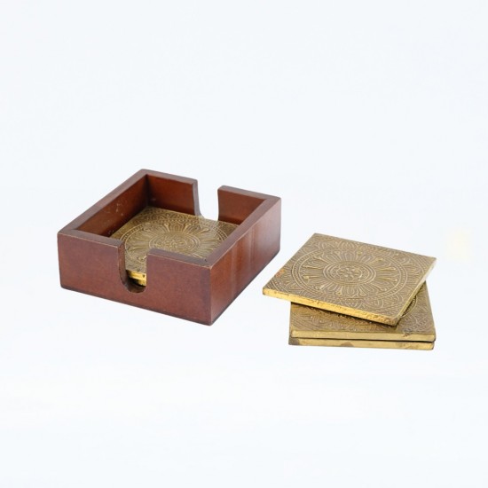 Elegant Brass Coasters with Wooden Box